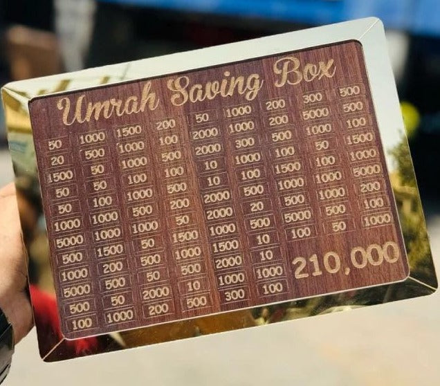 Wooden Umrah Saving Box – Premium 210,000 Goal Money Box