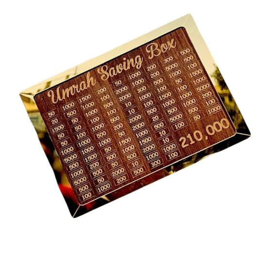 Wooden Umrah Saving Box – Premium 210,000 Goal Money Box