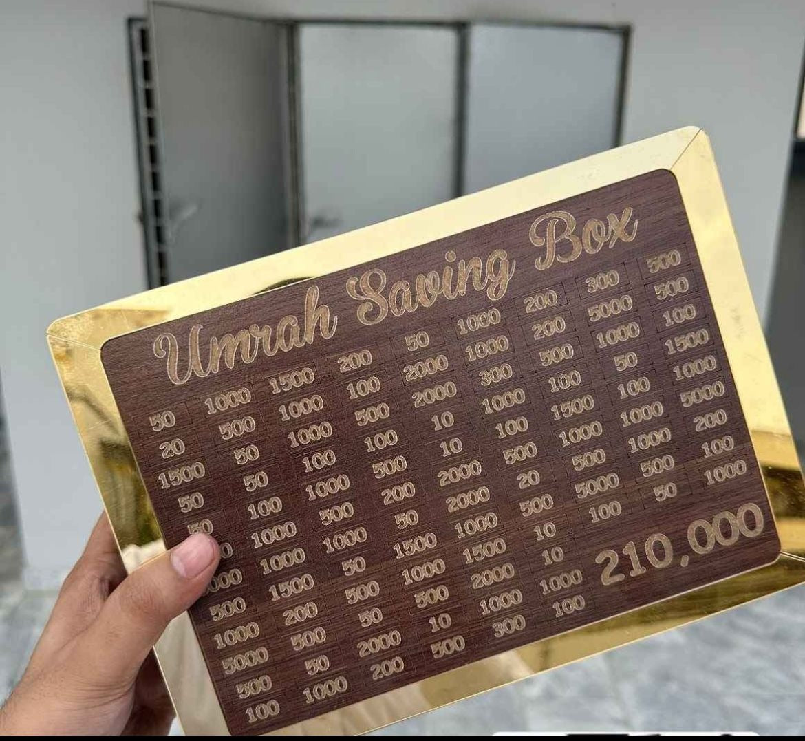 Wooden Umrah Saving Box – Premium 210,000 Goal Money Box